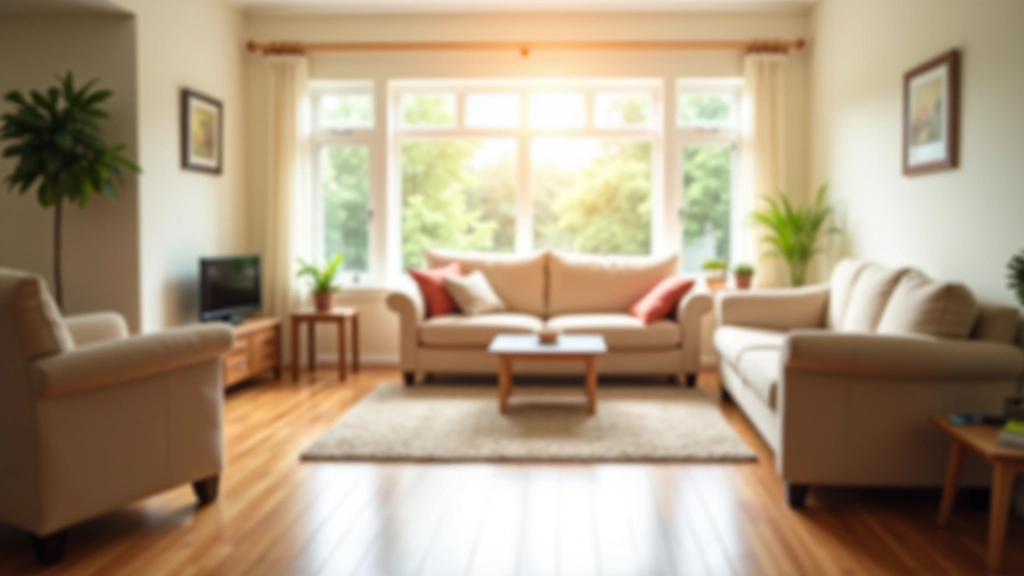 Living room with clear pathways, secure furniture arrangement, and removal of tripping hazards like loose rugs and clutter