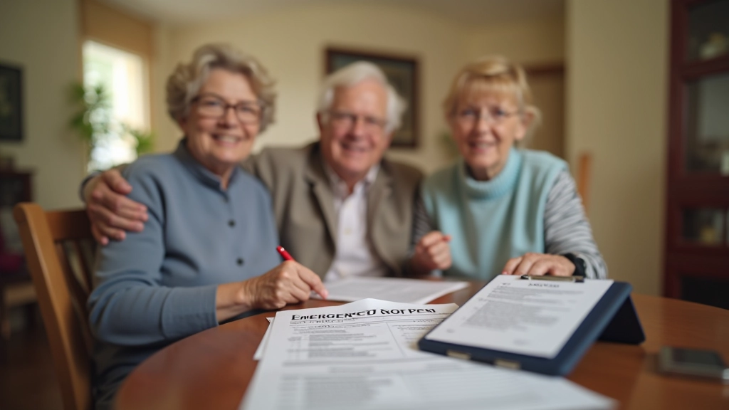 Family in home setting organizing emergency supplies and medical information for preparedness and quick response