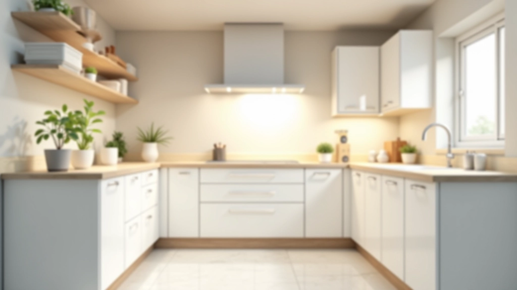 Organized kitchen with items at accessible heights, clear counters, bright lighting, and non-slip flooring