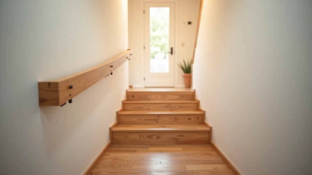 Well-lit entryway with handrails on both sides of stairs, clear pathways, good lighting, and non-slip flooring
