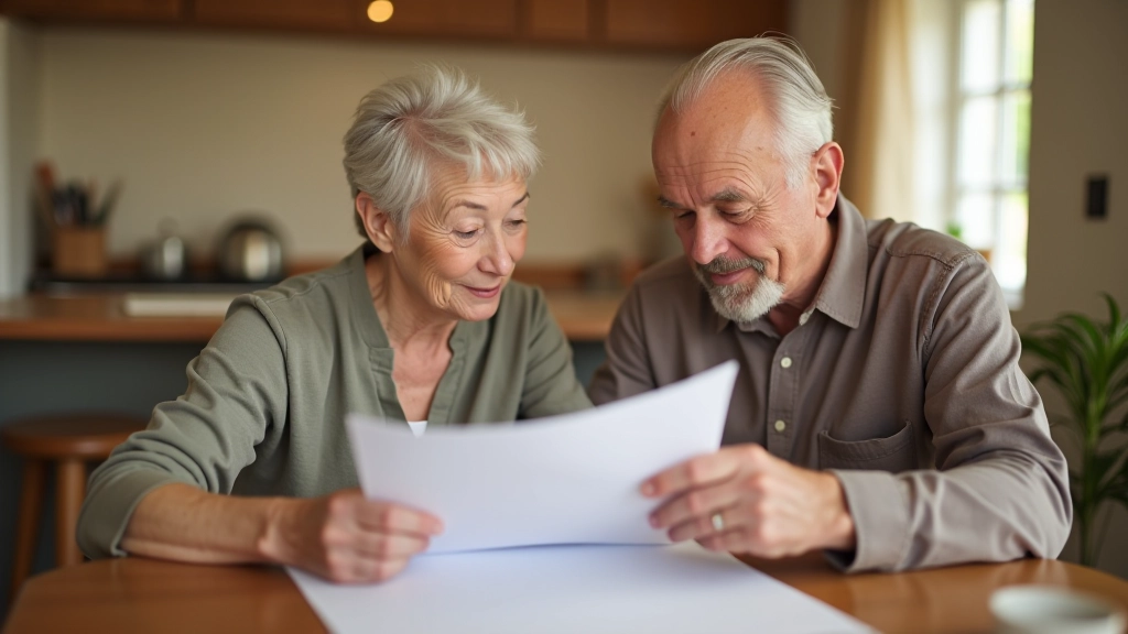 Caregiver and senior adult reviewing home safety checklist together at kitchen table with written notes and assessment tools